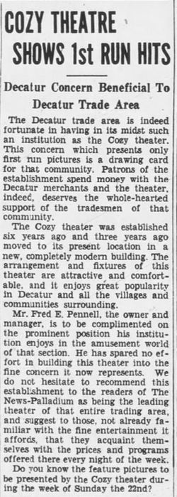 Cozy Theatre - May 1938 Article (newer photo)